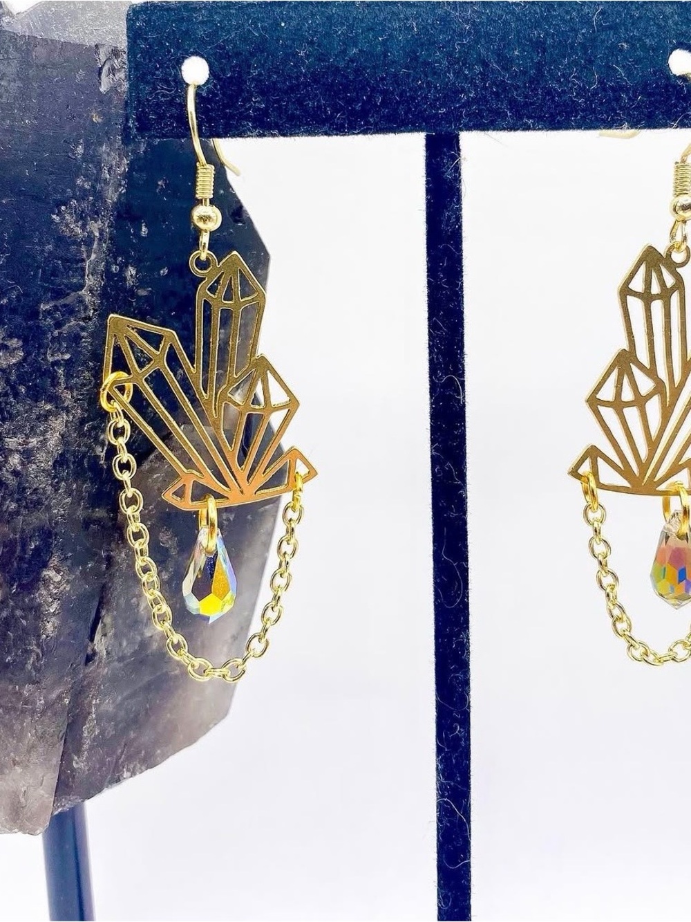 handmade crystal gold earrings